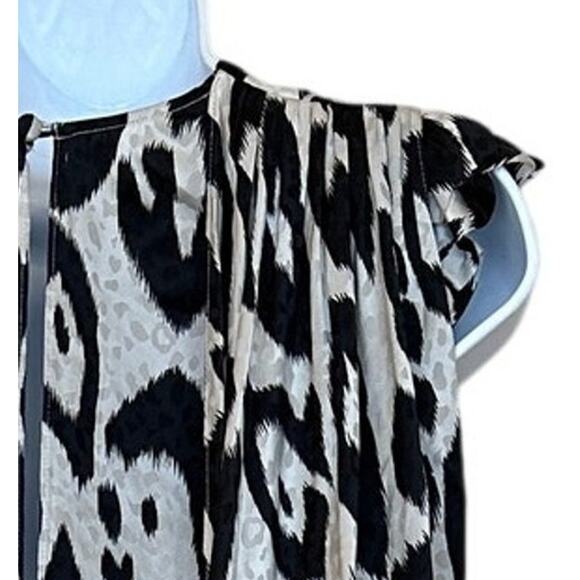 Ronny Kobo Zebra Print Ruched Silk Midi Dress Black White XS Work Designer $548 - Picture 2 of 6